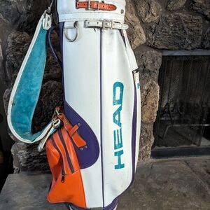Super Rare Original Vintage HEAD Faux Leather Golf Bag W Rain Guard
